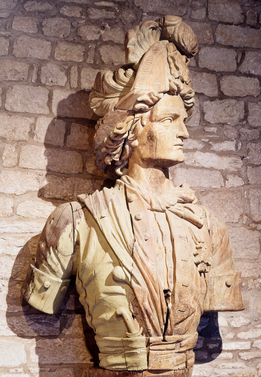 Boegbeeld: buste van Franse kaper. 17e eeuw Saint Malo, stadsmuseum door French School