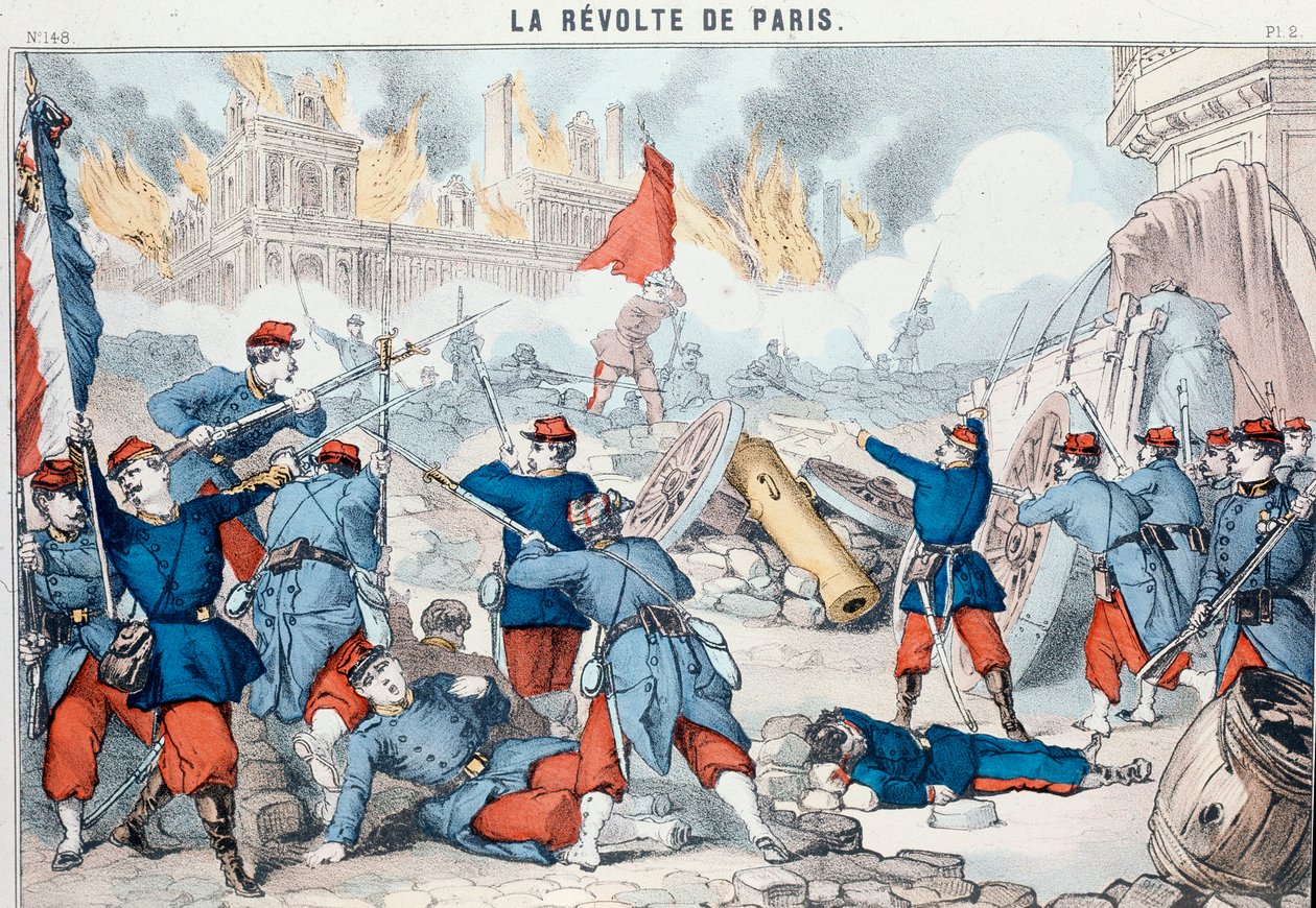 Brand en vernietiging van het stadhuis van Parijs door de Communards, mei 1871 door French School