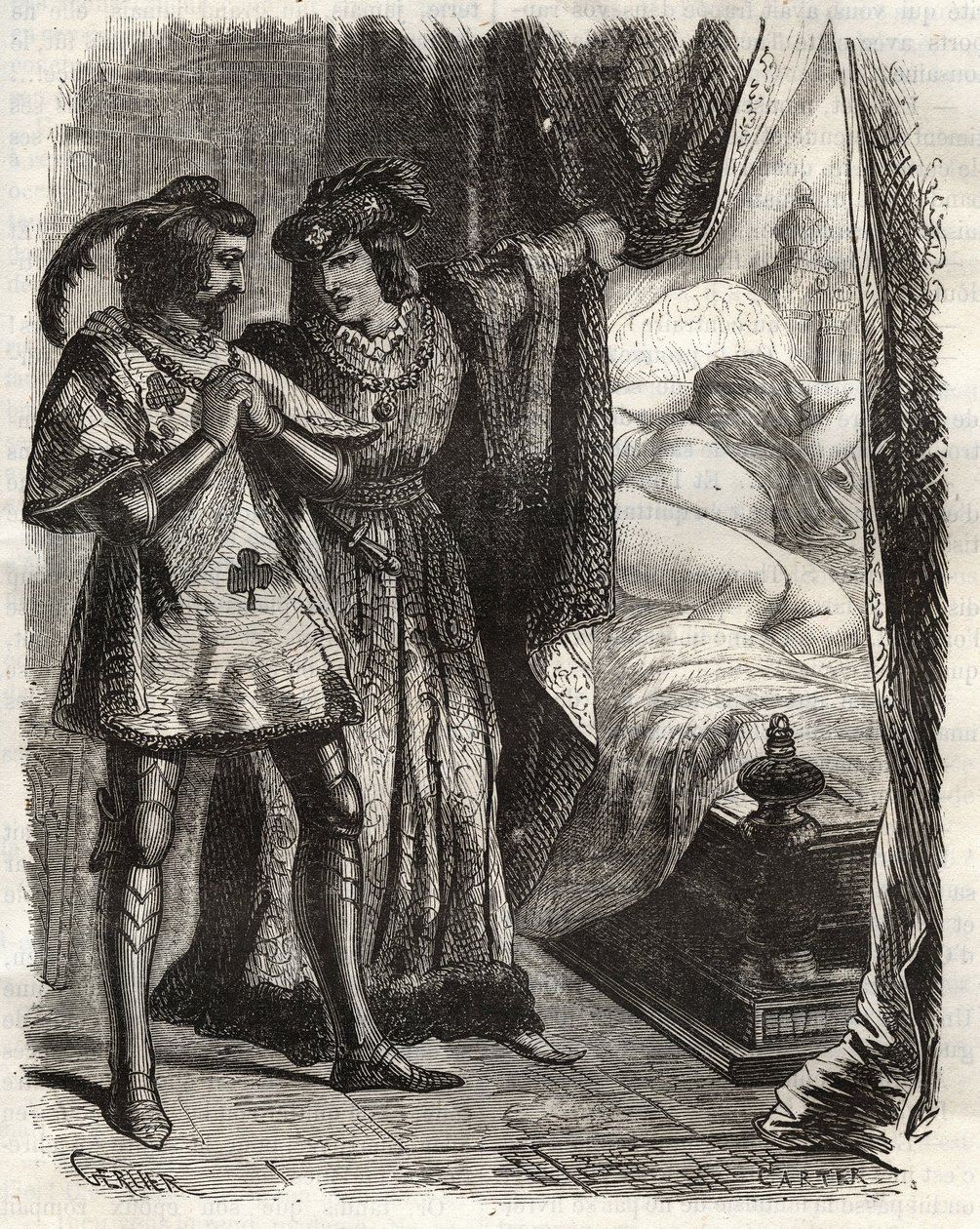 Door een deur op te tillen, toonde hij de echtgenoot zijn eigen vrouw die naakt lag. Lodewijk I van Valois, hertog van Orléans (1372-1407), liet Raoul d