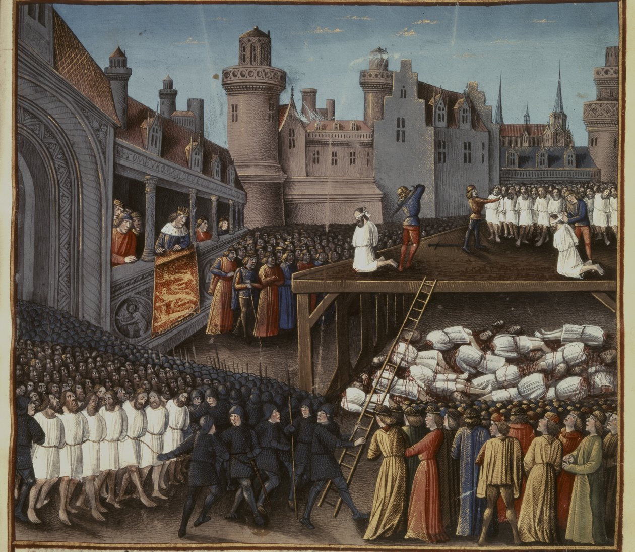 Kruistochten: Richard I kijkt toe bij de onthoofding van het moslimgarnizoen van Akko op 20... door French School