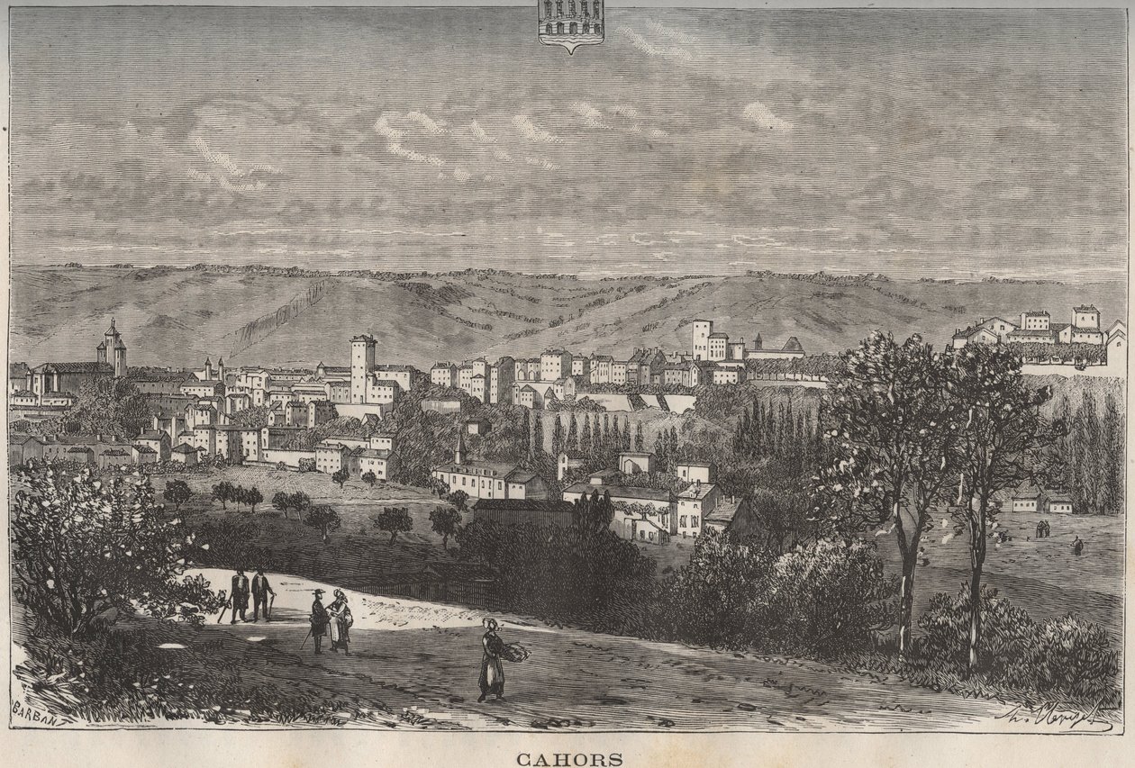 Cahors - Lot - Midi-Pyrenees - gravure in 