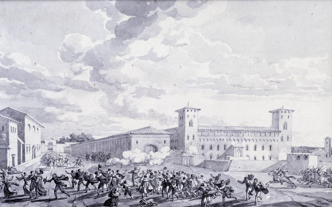 Campagne van Italië: uitzicht op de opstand van de stad Parijs tegen de Franse bezetting in Mei 1796 door French School