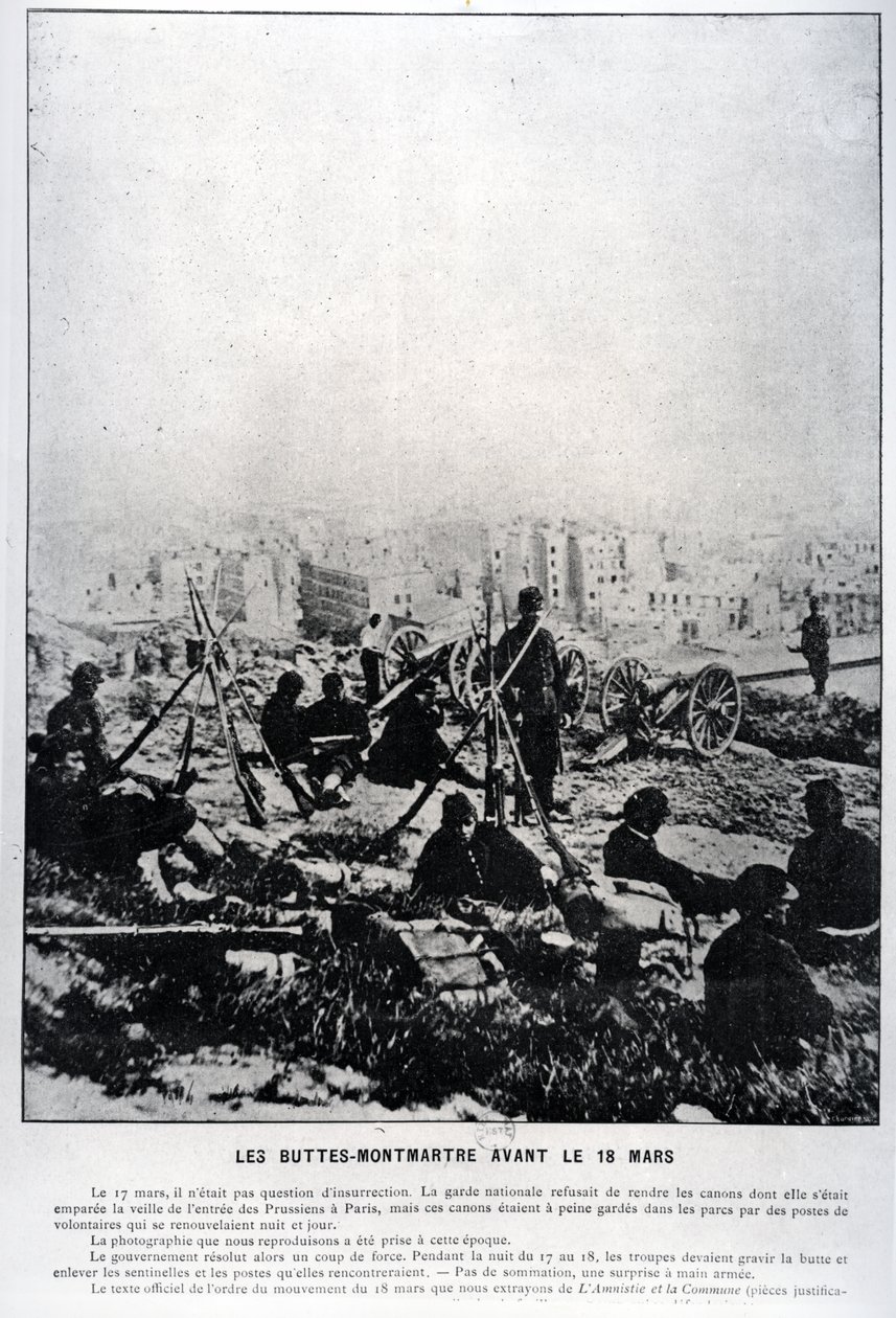 Kanonnen op de Buttes-Montmartre aan de vooravond van 18 maart 1871 (zw foto) door French School