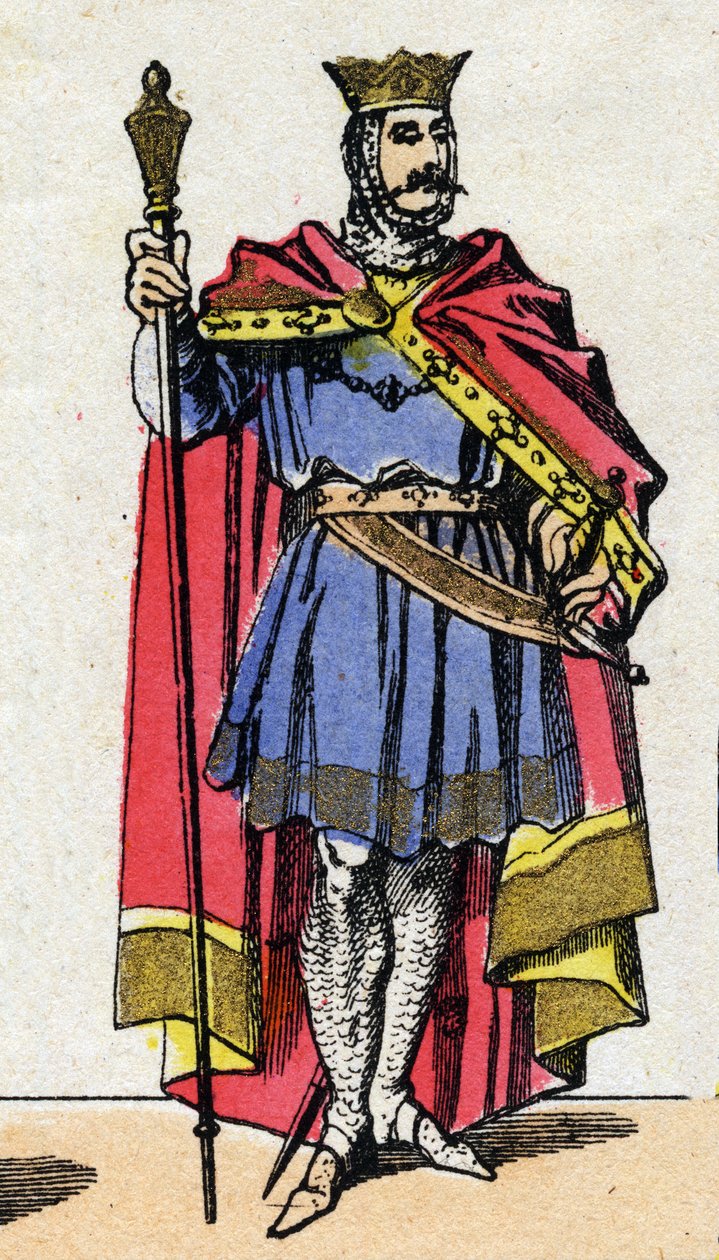 Capetingische dynastie: Portret van Hugo Capet (940-996), koning der Franken van 987 tot 996. Epinal afbeelding uit het einde van de 19e eeuw. Privécollectie door French School