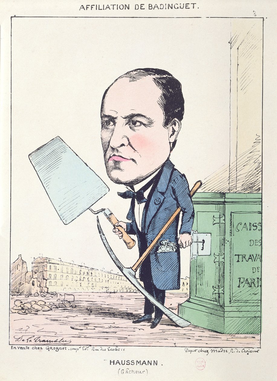 Karikatuur van Baron Georges Eugene Haussmann (1809-91) als bouwvakker, ca. 1870 door French School
