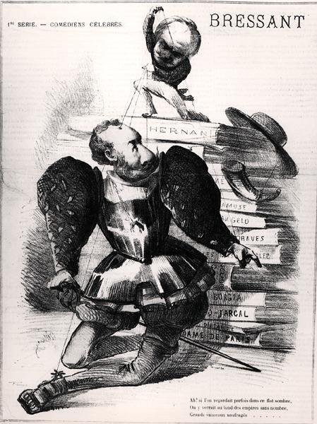 Karikatuur van Jean Baptiste Francois Bressant (1815-86) als Don Carlos in 