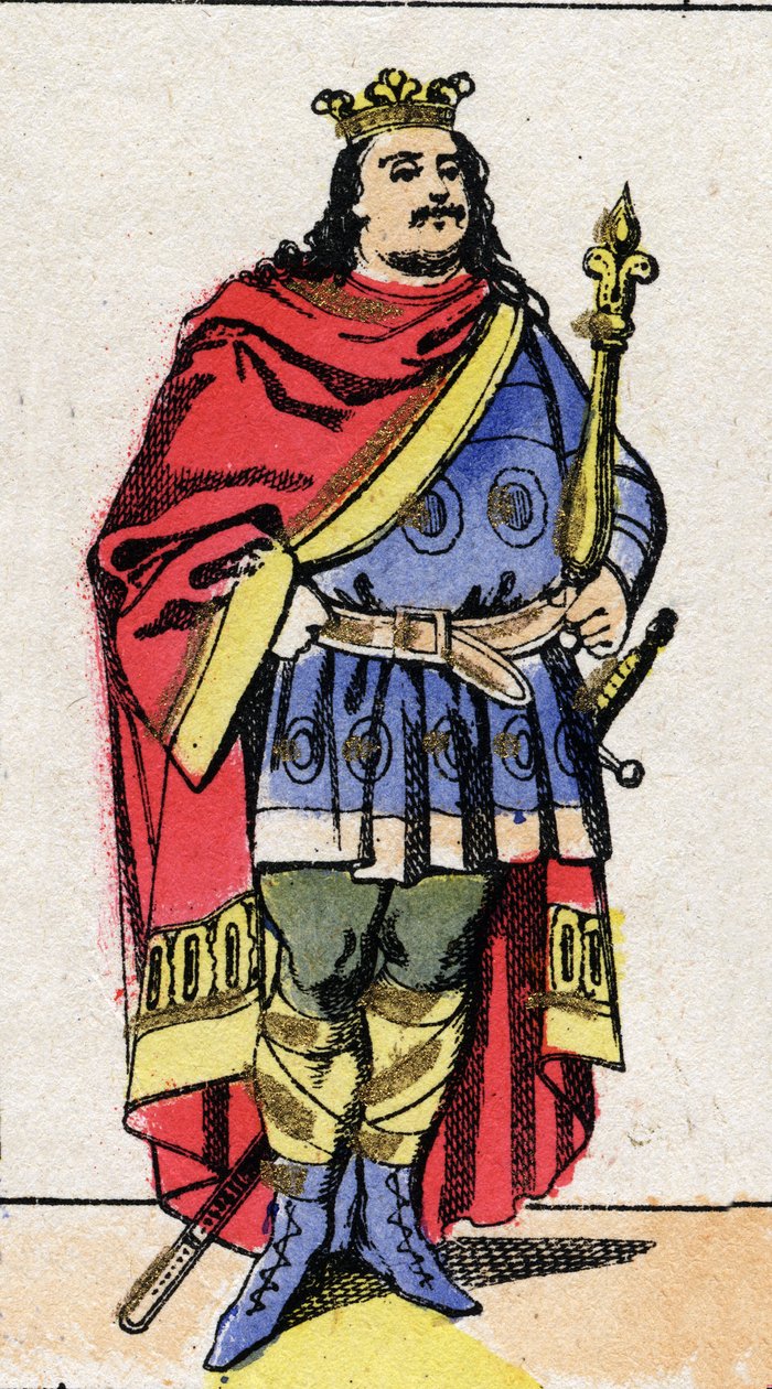 Karolingische dynastie: Portret van Karel III de Dikke (839-888) Koning der Franken van 881 tot 887. Epinal afbeelding uit het einde van de 19e eeuw. Privécollectie. door French School