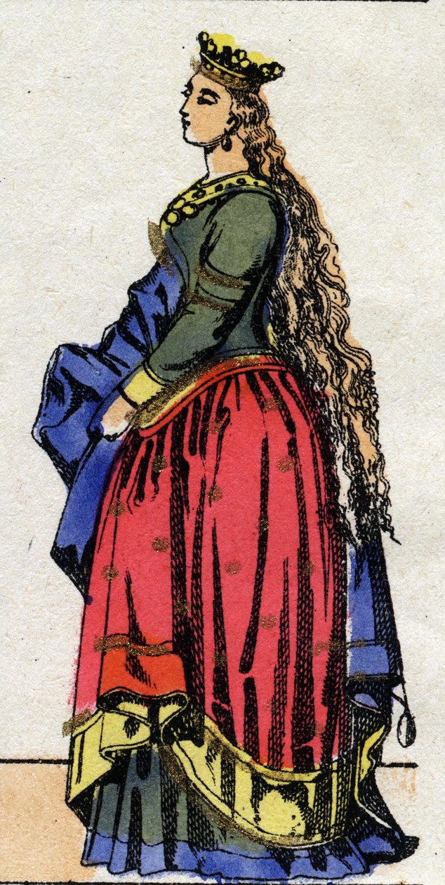 Karolingische dynastie: Portret van Judith van Beieren, koningin van de Franken, vrouw van Lodewijk I de Vrome. Epinal afbeelding. door French School