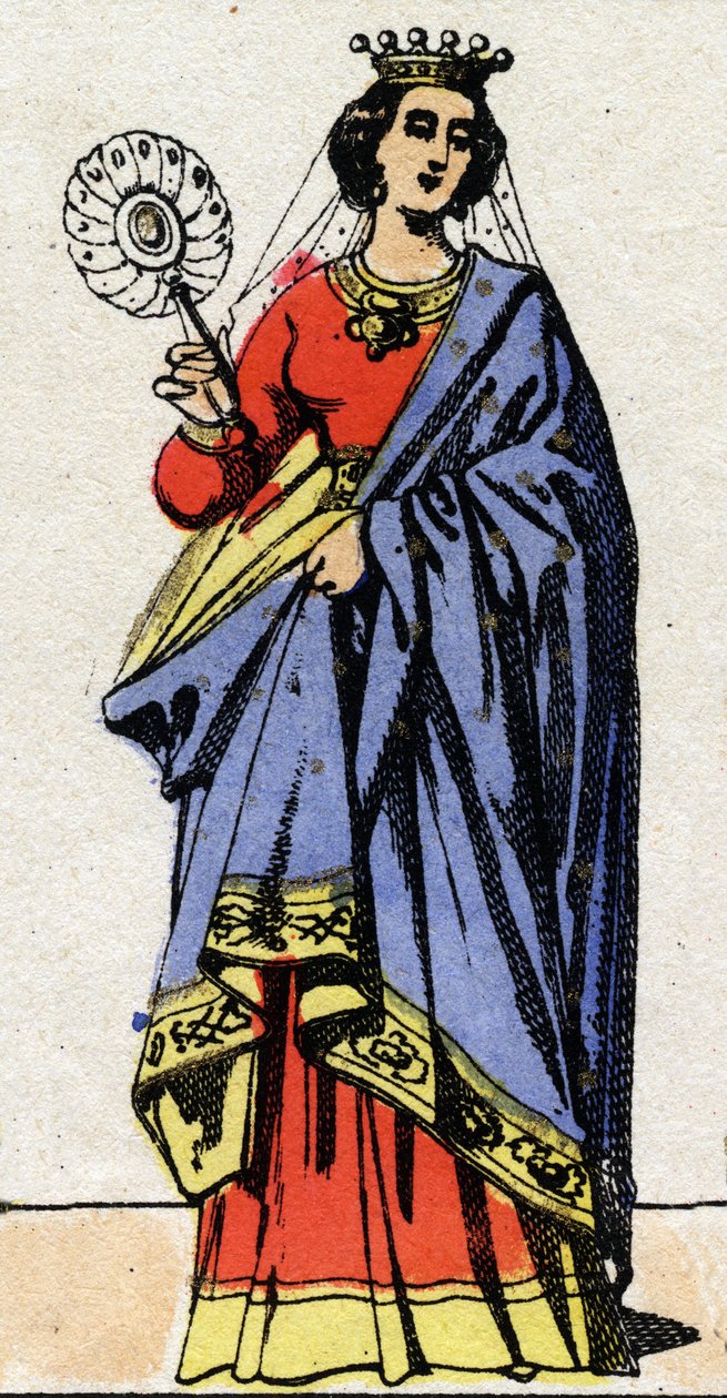 Karolingische dynastie: Portret van Edwige van Wessex (Edgiva, Otgiva, Ogive, circa 903-951) Koningin der Franken, vrouw van Karel III de Eenvoudige (879-929). Epinal afbeelding uit het einde van de 19e eeuw. Privécollectie. door French School