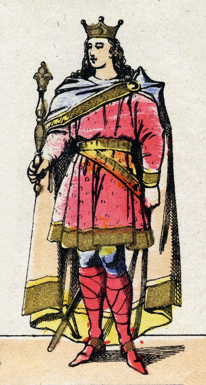 Karolingische dynastie: Portret van Lodewijk V de Luie (967-987), koning der Franken van 986 tot 987. Epinal afbeelding uit het einde van de 19e eeuw. Privécollectie door French School