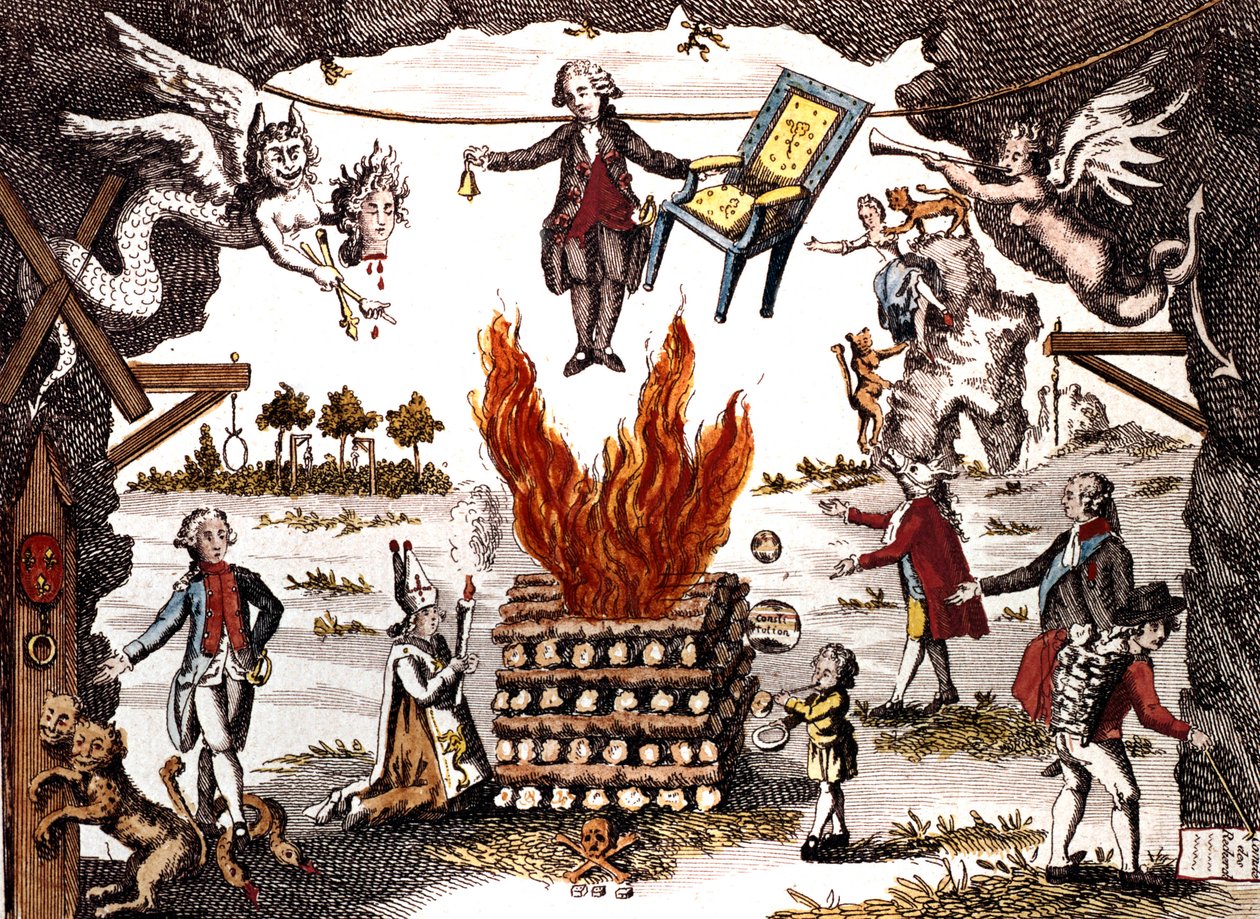 Cartoon van Mirabeau, voorzitter van de Jacobijnenclub, 1789 door French School