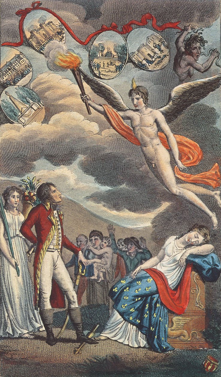 Cartoon van de staatsgreep van 18 Brumaire, 9 november 1799 door French School