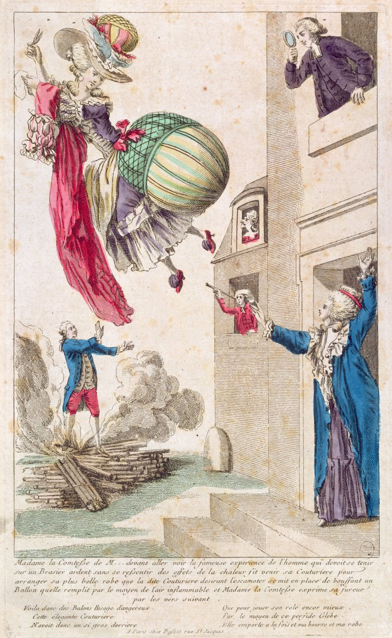 Cartoon die mode en ballonvaren belachelijk maakt, ca. 1783-4 door French School