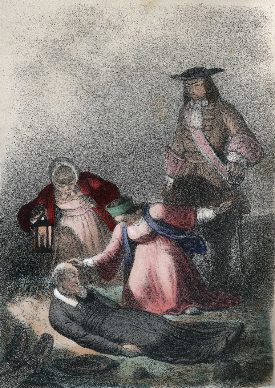 Catharina I van Rusland (Marta Elena Skavronska, later Marfa Samuilovna Skavronskaya) - Catharina I (1684 - 1727), als kind, vindt Pastor Skovronski, de pastoor die haar opvoedde, stervend tussen de doden van Mariembourg, een stad die door de Russen werd b door French School