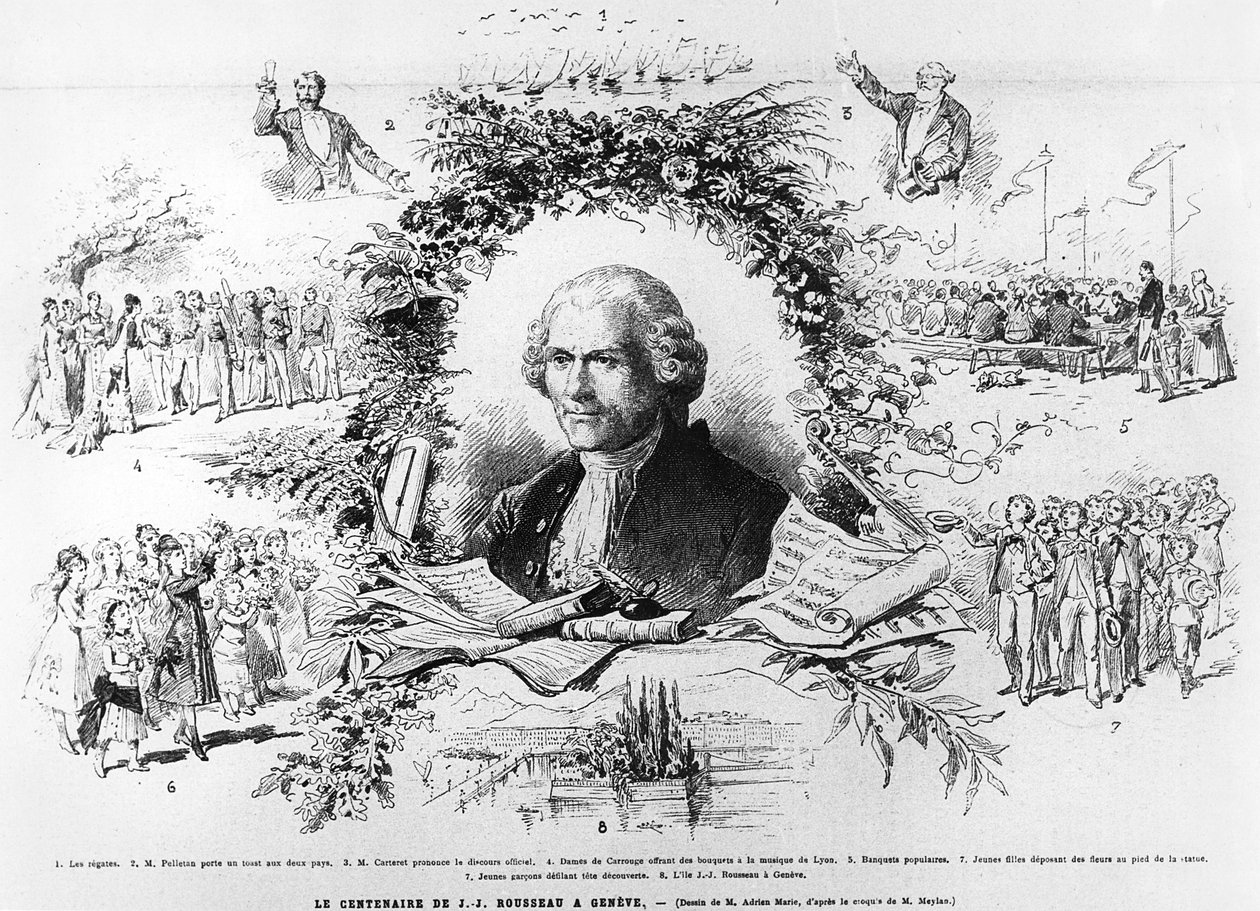 Vieringen in Genève ter gelegenheid van de honderdste verjaardag van de dood van Jean-Jacques Rousseau, illustratie uit Le Monde Illustree, 1878 door French School