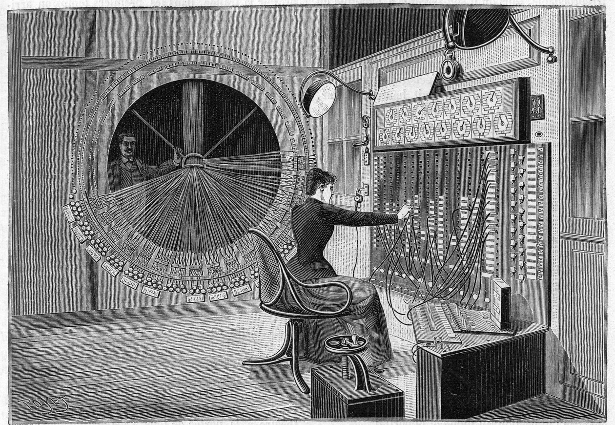 Centraal kantoor van de Theatrophone in Parijs in 1892 door French School