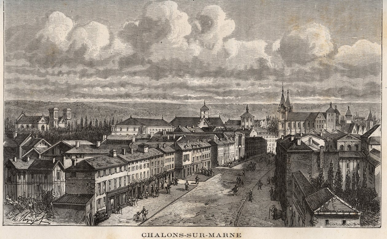 Champagne-Ardenne (Champagne Ardenne), Marne (51), Chalons sur Marne (Chalons-sur-Marne) (huidig Chalons en Champagne, Chalons-en-Champagne) - gravure in "France illustree: geografie, geschiedenis, statistische administratie" door V.A. Malt-Brown. 1884 door French School