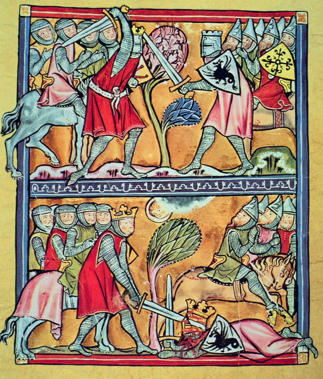 Karel de Grote en zijn paladijnen in gevecht tegen de Saracenen, miniatuur uit 