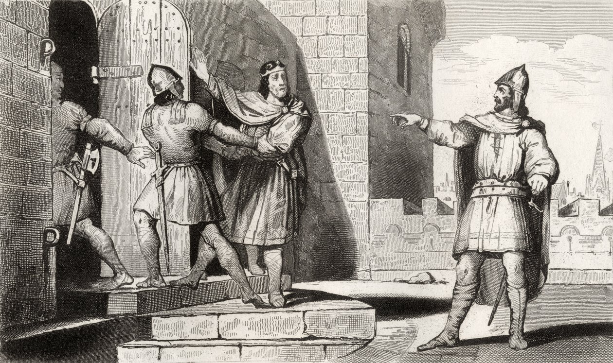 Karel III (879-929) de Eenvoudige gevangen genomen door een van zijn soldaten, uit 