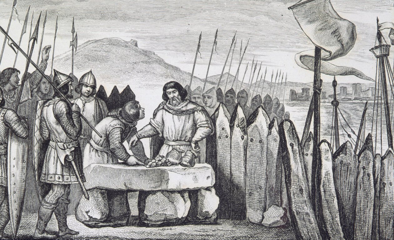 Karel III de Dikke (839-88) betaalt de Viking-indringers af in 886, uit 