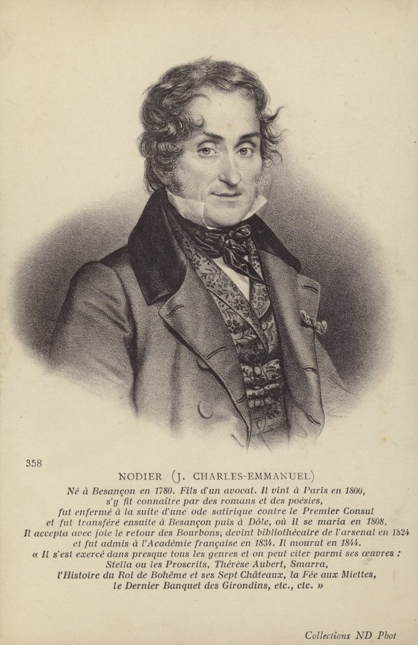 Charles Nodier (1780-1844), Frans schrijver van romans en korte verhalen (litho) door French School