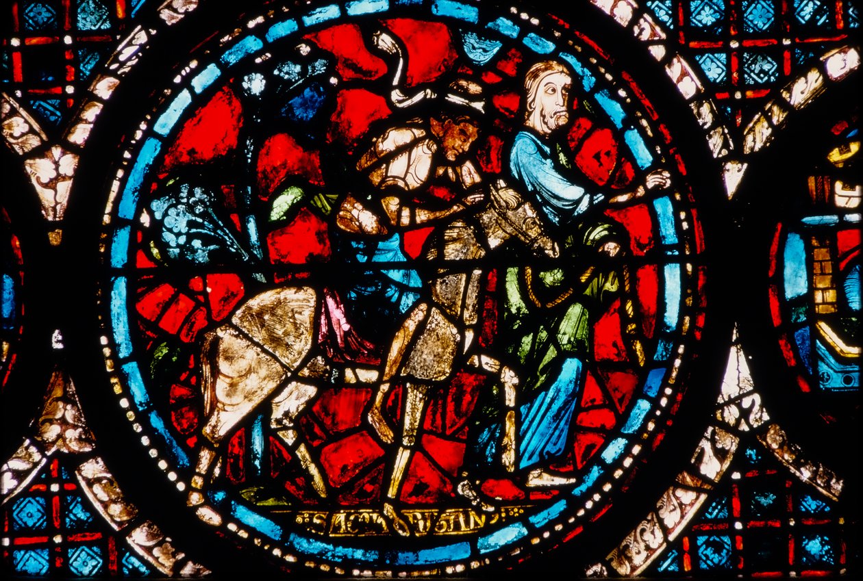 Kathedraal van Chartres, Gebrandschilderd glasraam met Circular Good Samaritan (Ronde barmhartige Samaritaan) door French School
