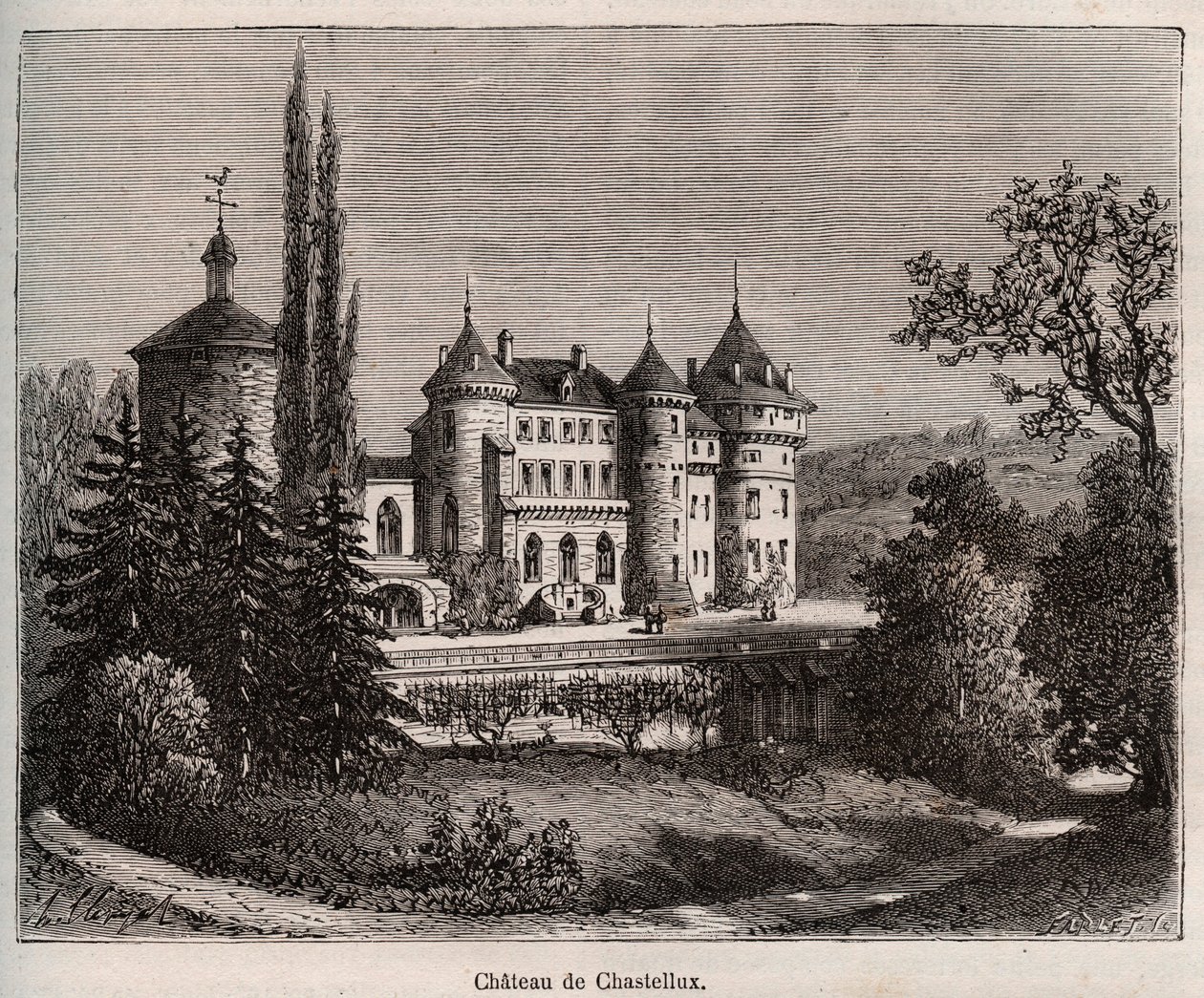 Chateau de Chastellux - Chastellux sur cure, Bourgondië - gravure in 