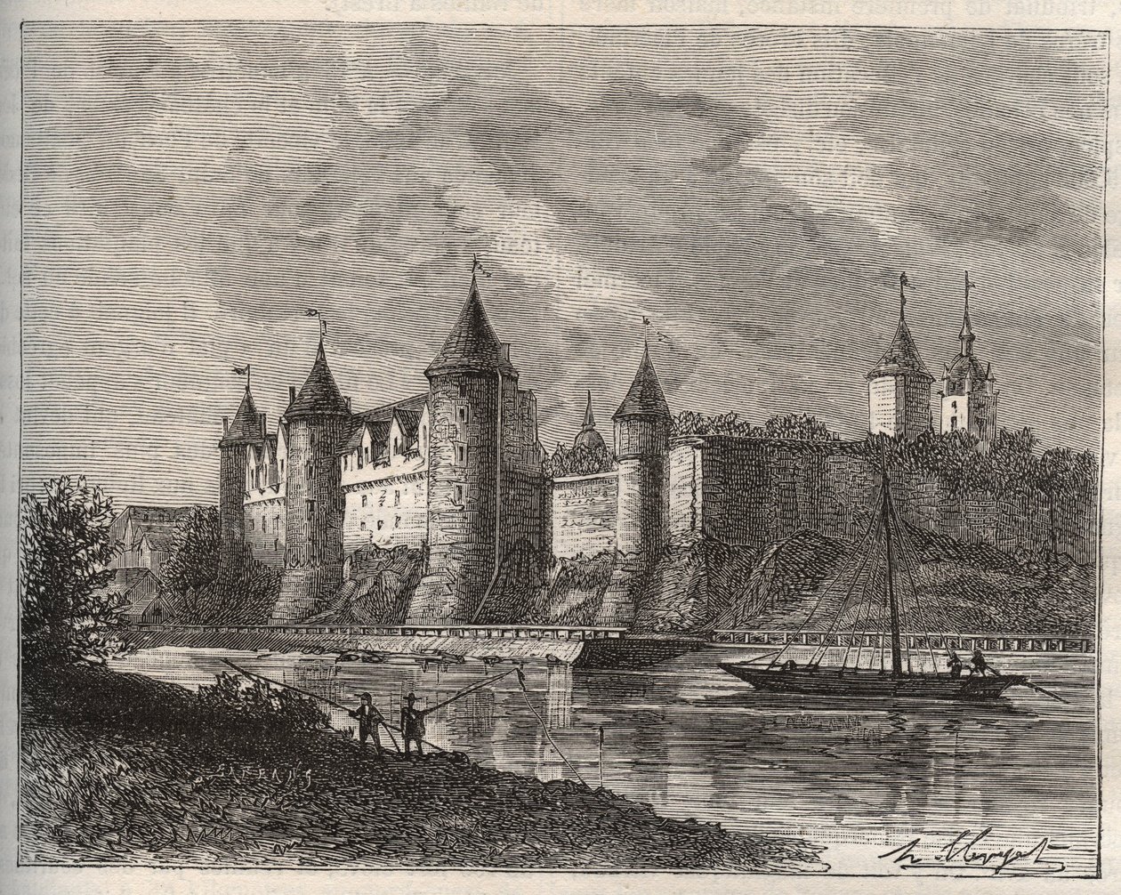 Kasteel van Josselin - Morbihan in Bretagne - gravure in 