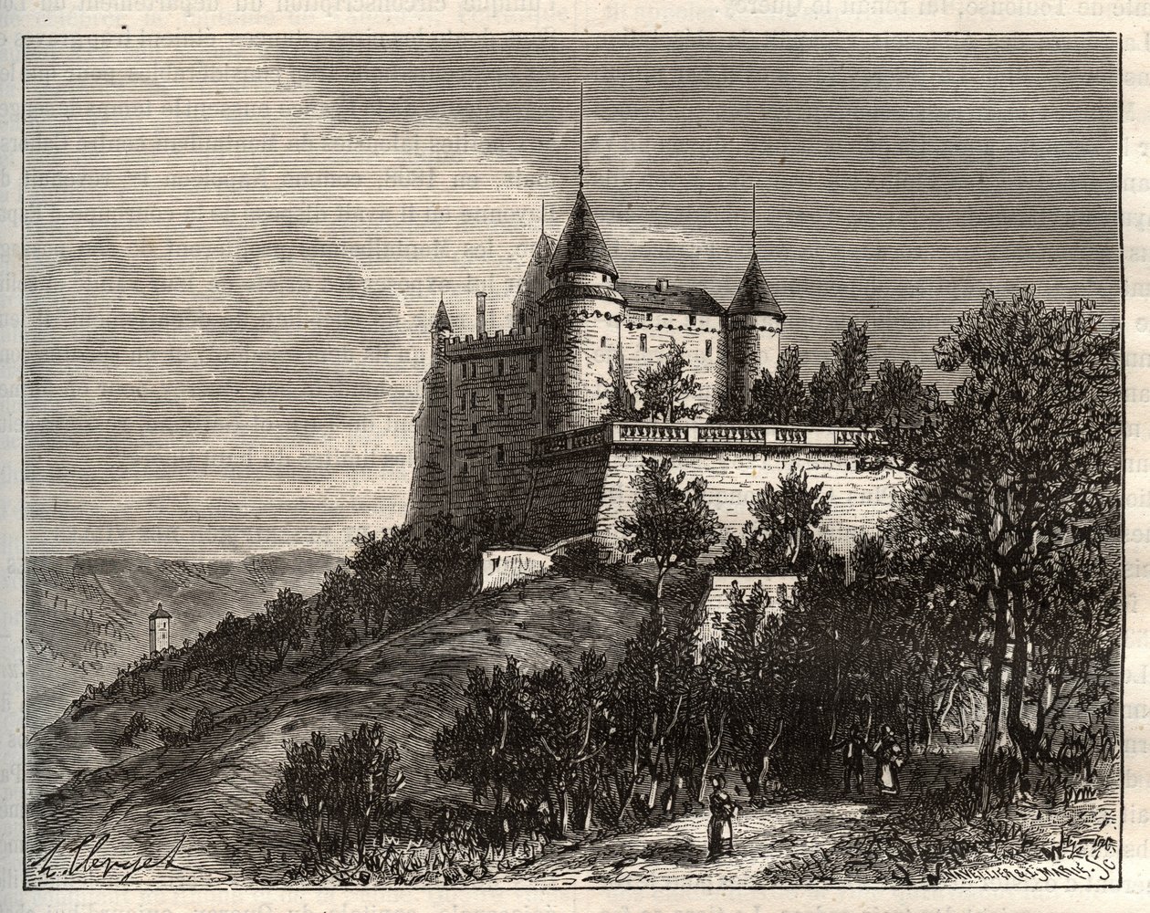 Kasteel van Mercues - Cahors - gravure in 