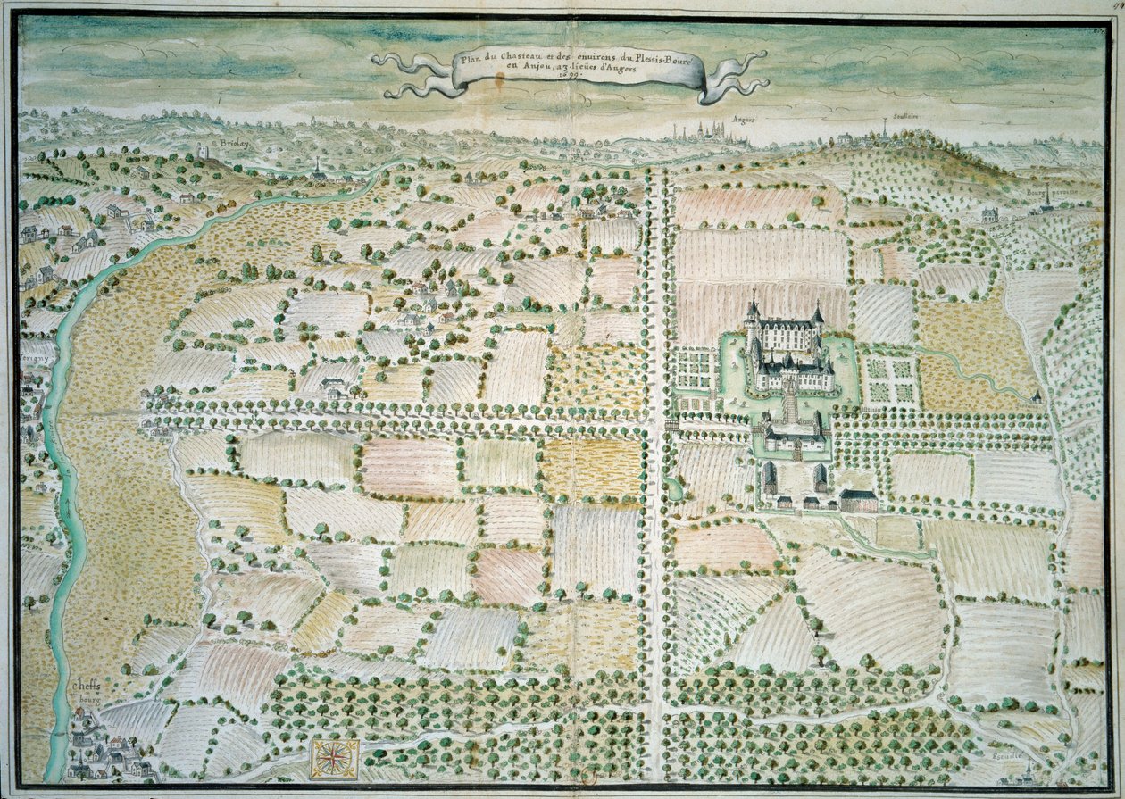 Kastelen van de Loire: Zicht op het kasteel van Plessis Bourre door French School