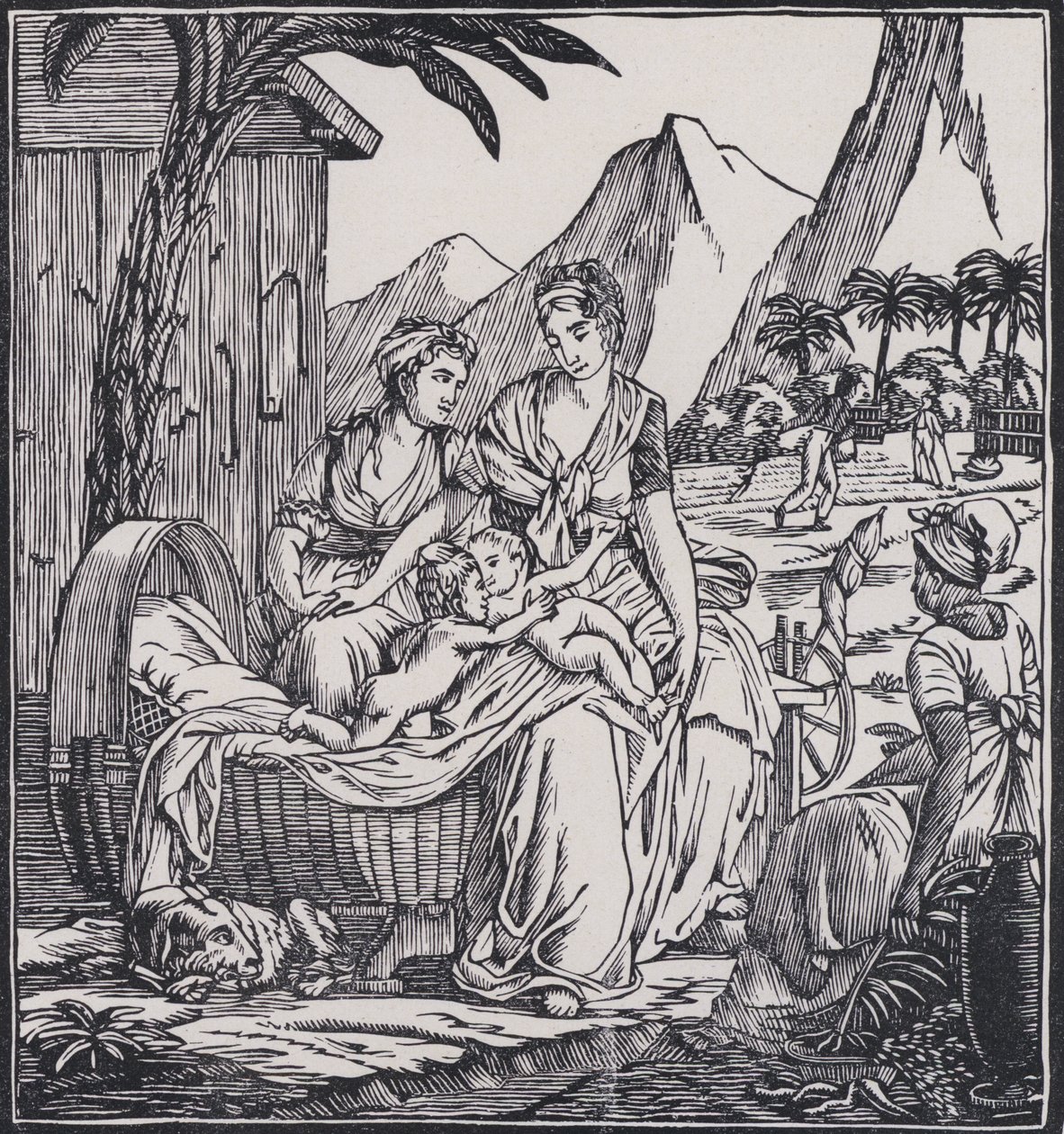 De kindertijd van Paul en Virginie, scène uit de roman Paul et Virginie van de Franse auteur Jacques-Henri Bernardin de Saint-Pierre (litho) door French School