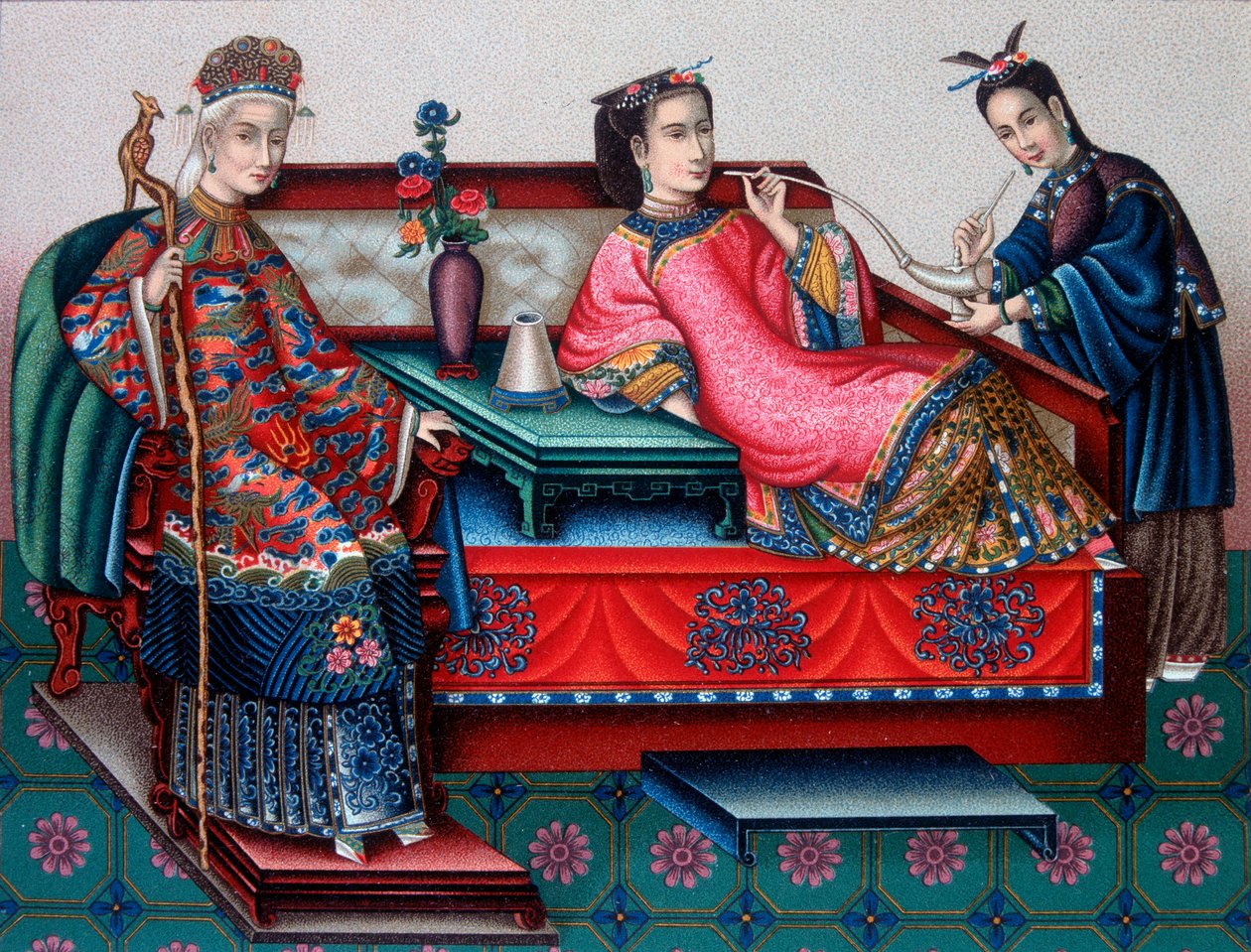 Chinese adellijke vrouwen die opium roken - in 