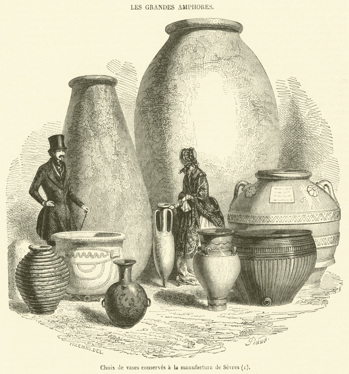 Selectie van vazen bewaard bij de Manufacture de Sevres (gravure) door French School