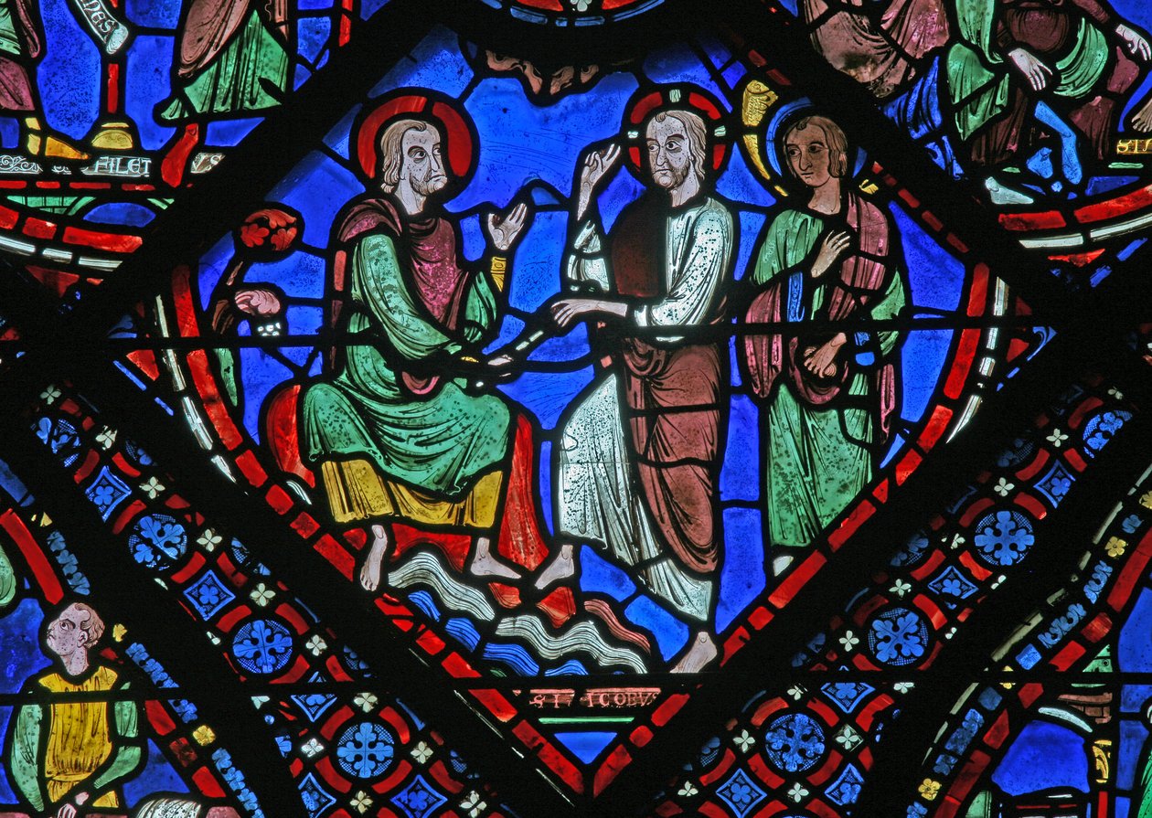 Christus geeft St. Jacobus zijn staf van autoriteit door French School