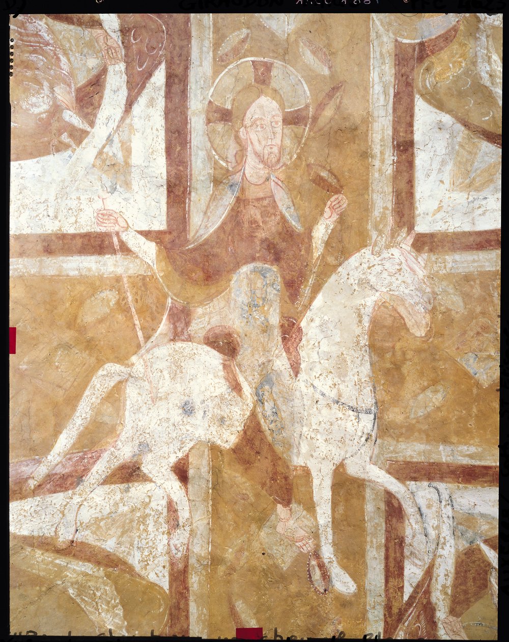 Christus op een wit paard, van het plafond van de crypte door French School
