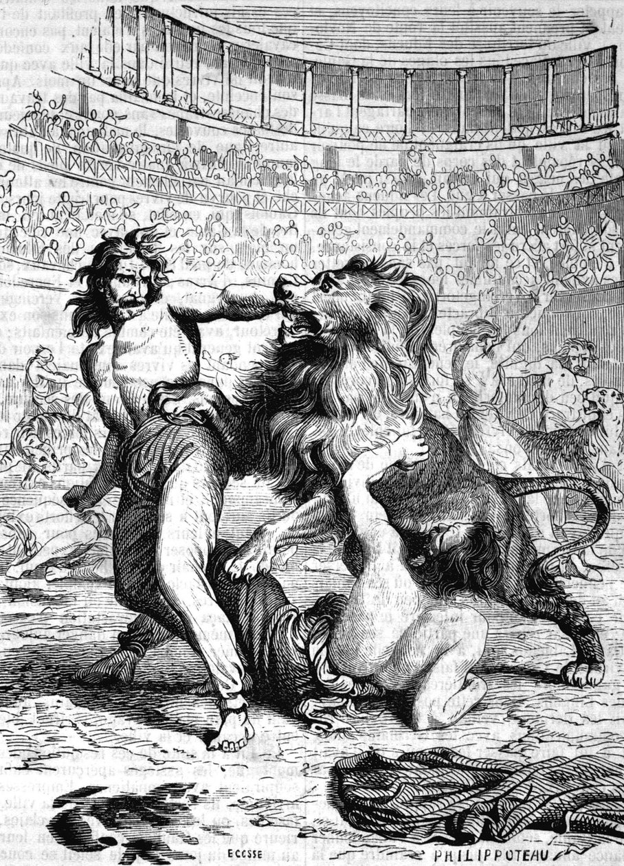 Christenen blootgesteld aan wilde beesten in het amfitheater van Lyon - in 
