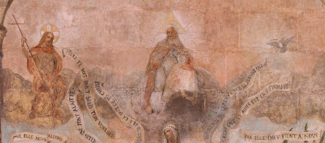 Kerk (Eglise Saint-Jean-Baptiste). Interieur. Kapel Saint-Fursy. Muurschilderingen. De verheerlijking van Maria (fresco genaamd de goede dood). Begin 17e eeuw. door French School