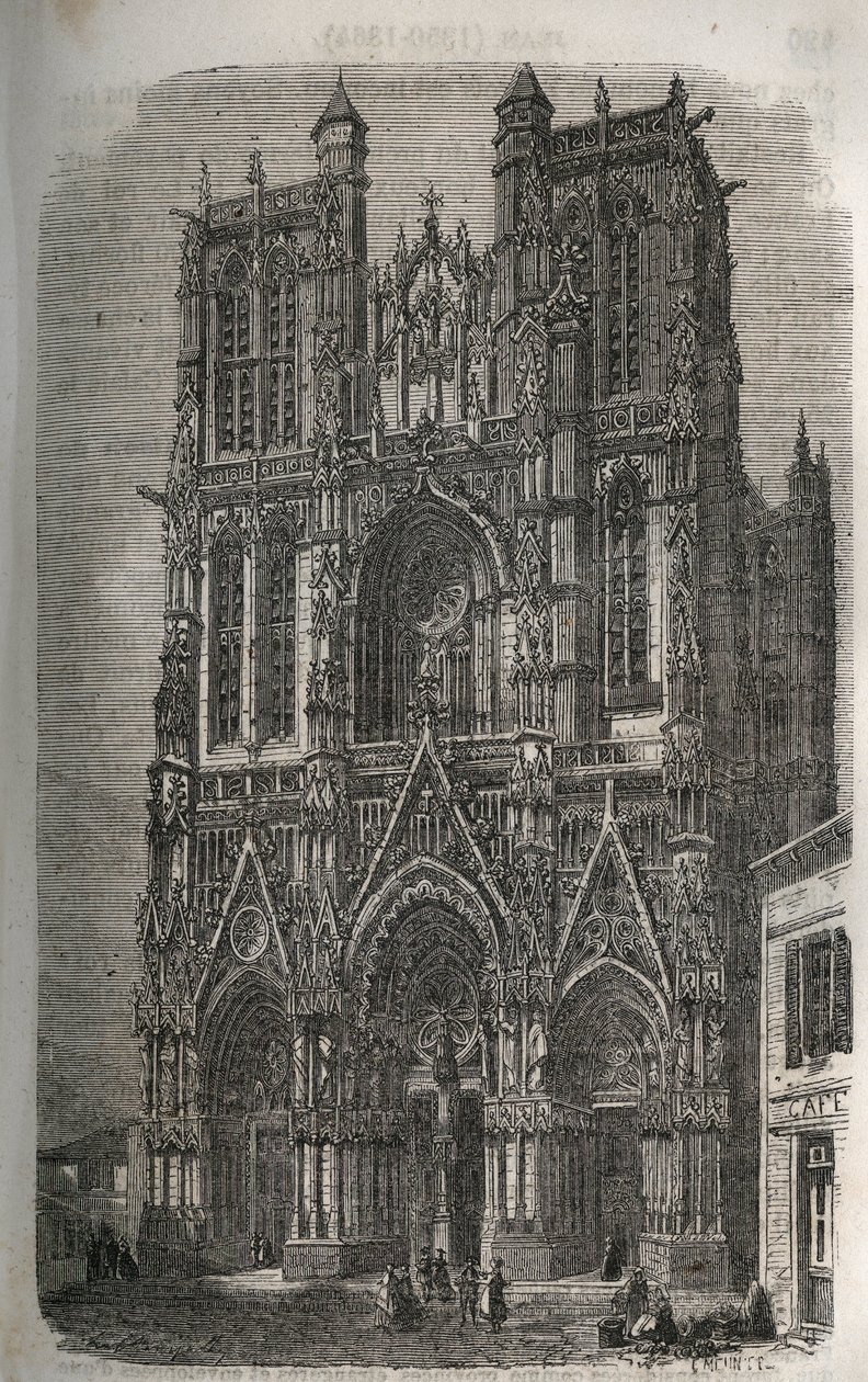 Kerk Saint-Vulfran (Saint Vulfran) voormalige collegiale in Abbeville in het departement van de Somme in Frankrijk - gravure in 