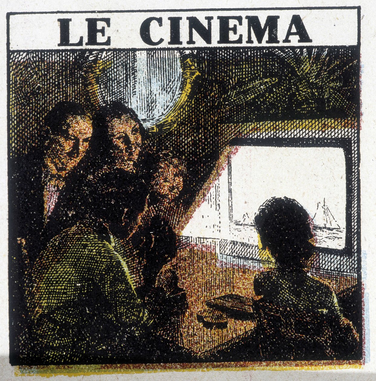 Bioscoopvoorstelling, circa 1920 door French School