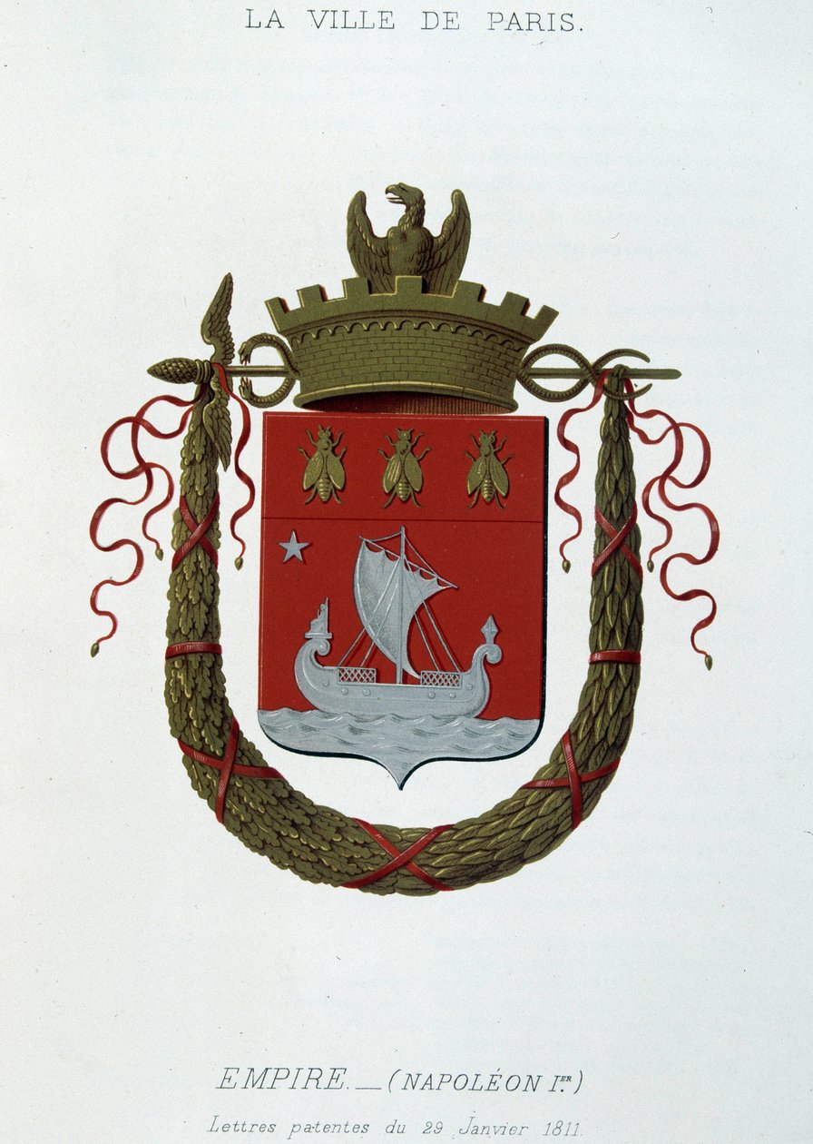Wapen van de stad Parijs: Keizerrijk (Napoleon I) - Octrooi van 29 januari 1811 - in "Armorial National de France", door H. Traversier, Parijs door French School