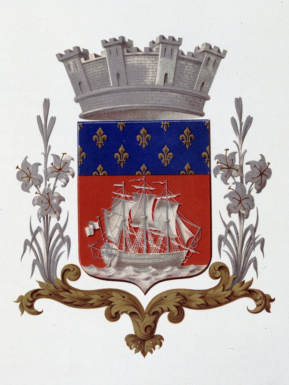 Wapen van de stad Parijs: Koninklijk (Lodewijk XVIII en Karel X) - Octrooi van 20 december 1917 - in "Armorial National de France", door H. Traversier, Parijs door French School