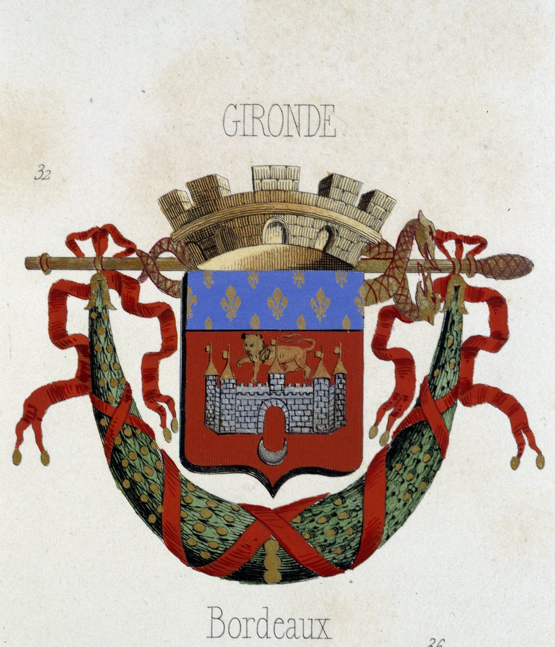Wapen van de stad Bordeaux - in "Armorial National de France", door H. Traversier, Parijs door French School
