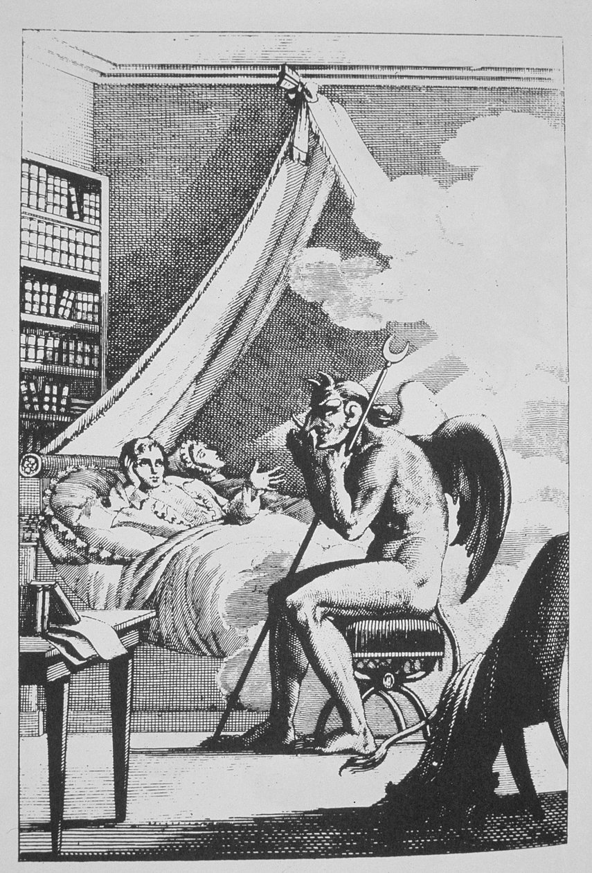 Collin de Plancy (1793-1887) in gesprek met de Duivel, uit Le Diable Peint par Lui-meme (1825) geïllustreerd in een geschiedenis van magie gepubliceerd eind 19e eeuw door French School
