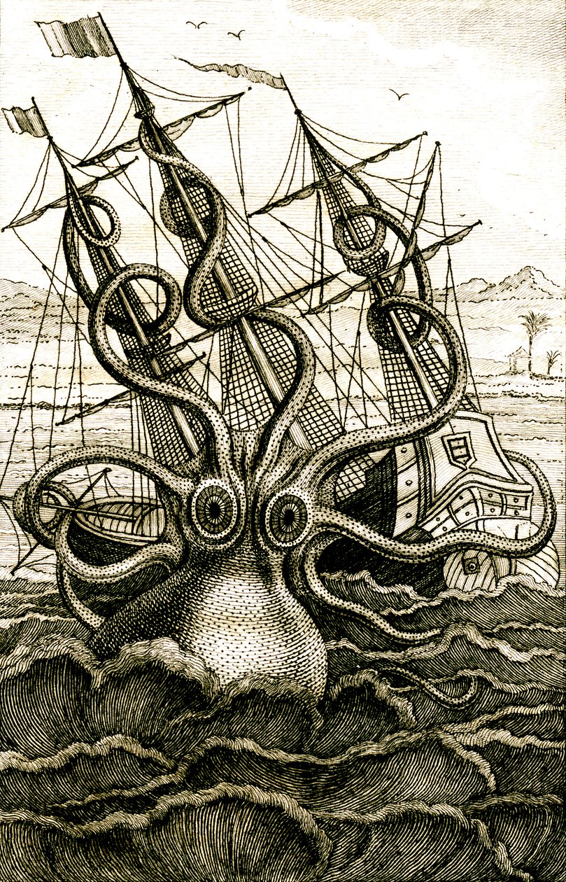Kolossale octopus, ca. 1802 (gravure) door French School