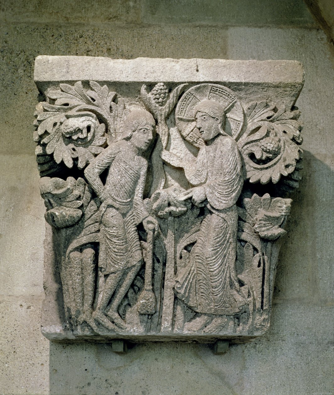 Kolomkapiteel met Christus en Jacobus de Mindere, c.1125-30 (kalksteen) door French School