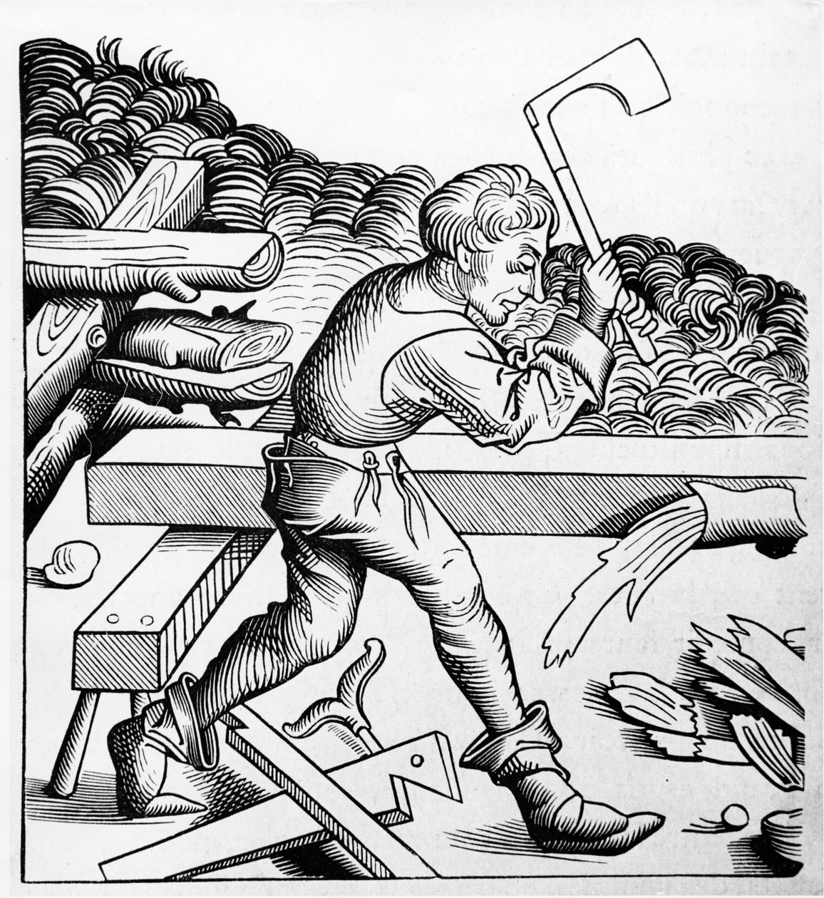 Gezel van de Plicht of Gezel van de grote hakbijl, Timmerman, eind 15e eeuw door French School