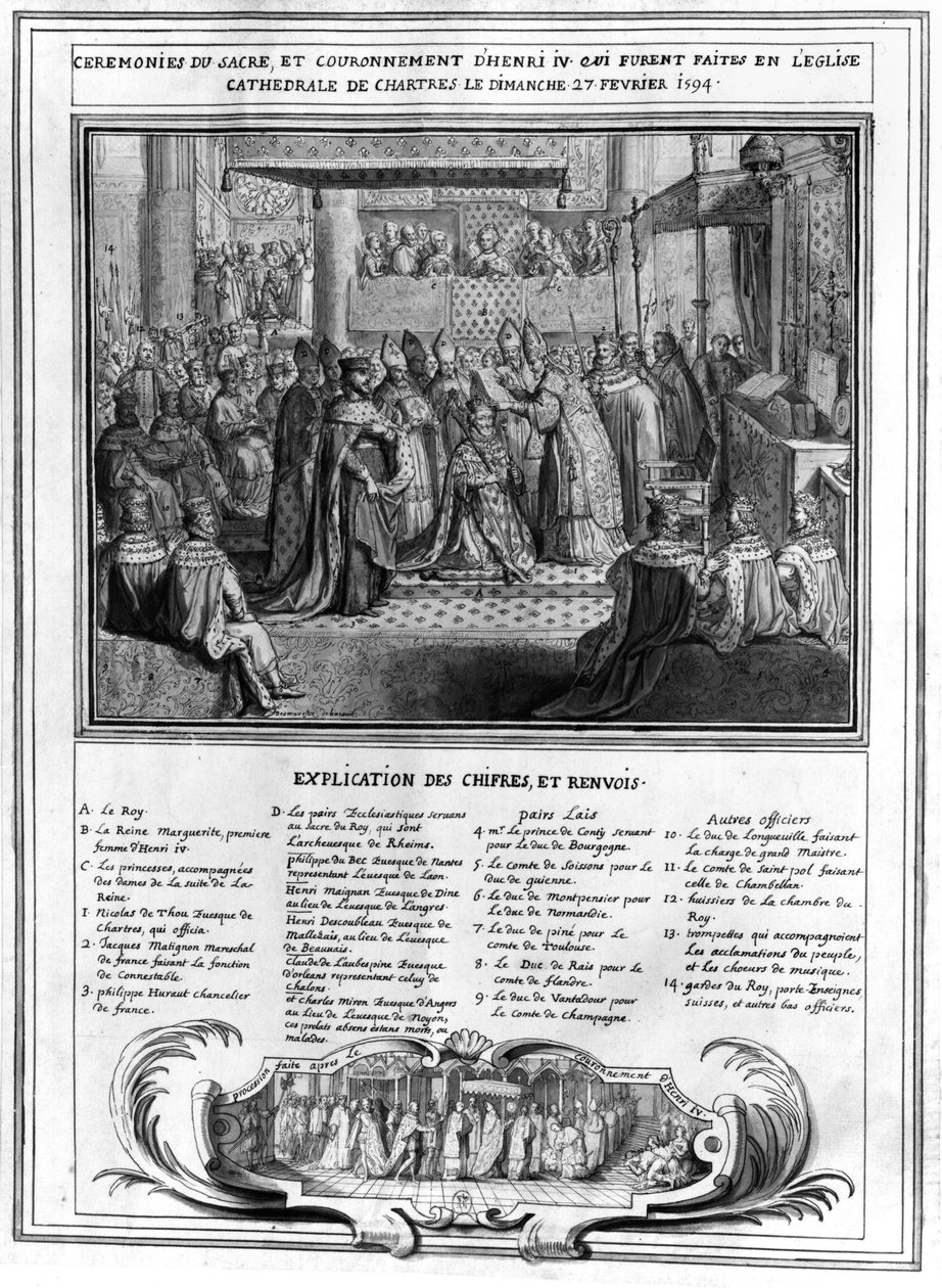 Wijding en kroning van Henri IV (1553-1610) in de kathedraal van Chartres op 27 januari 1594, eind 16e eeuw door French School