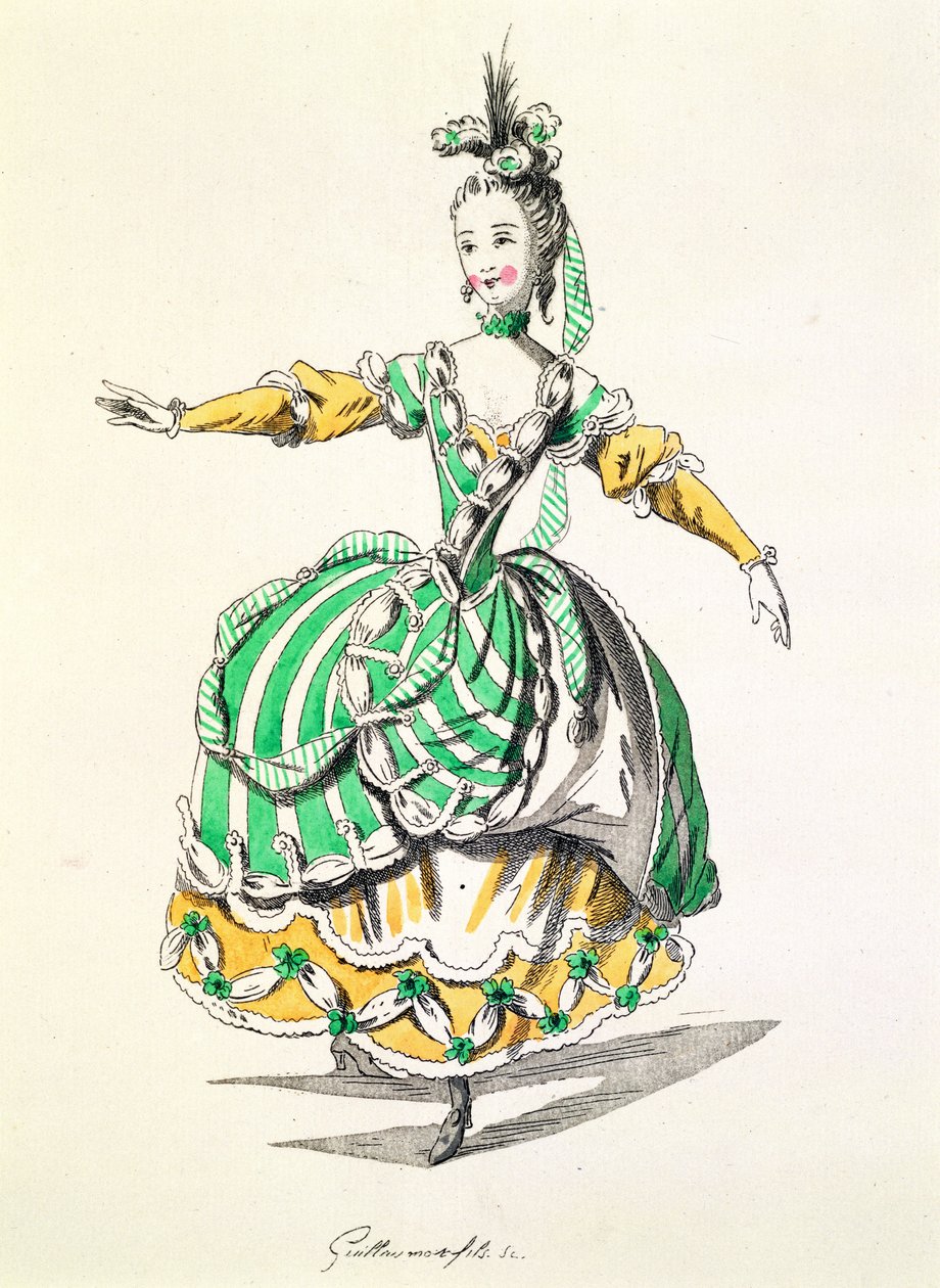 Kostuumontwerp voor Phrygienne, in Dardanus, een libretto door Leclerc de Labruere, gecomponeerd door Jean-Philippe Rameau, facsimile door A. Guillaumot Fils (kleurgravure) door French School