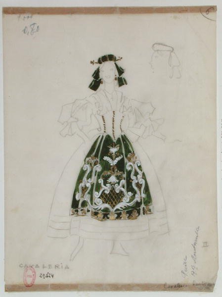 Kostuumontwerp voor opera Cavalleria Rusticana door Pietro Mascagni (1863-1945) door French School