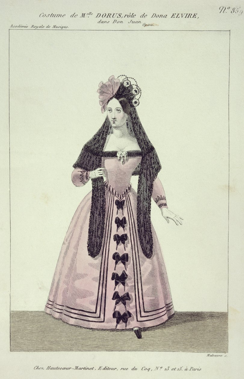 Kostuum voor Mademoiselle Dorus in de Rol van Donna Elvira in Don Giovanni, gegraveerd door Maleuvre, gedrukt door Hautecoeur-Martinet door French School